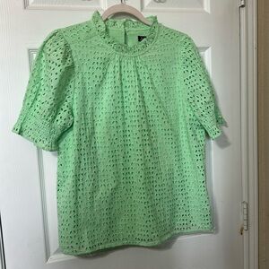 J Crew Green Eyelet Women's Top